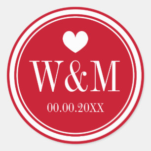 Etiquetas de casamento com monogramas vermelhos e 