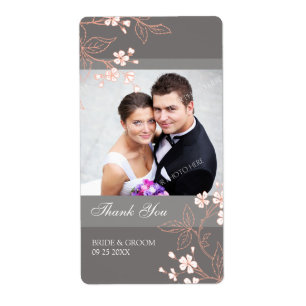 Etiquetas de casamento florais corais cinzentas da