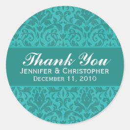 Etiquetas de casamento redondas Turquoise Damask