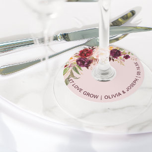 Etiquetas de casamento rosa floral Borgonha