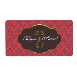 Etiquetas de Casamento tema damasco vermelho casta