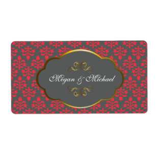 Etiquetas de Casamento tema damasco vermelho n cas