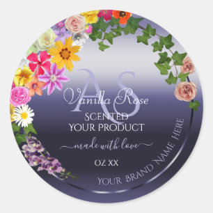 Etiquetas de embalagem de produto azul floral com 