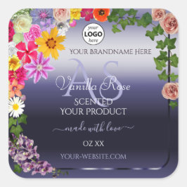 Etiquetas de embalagem de produto azul Floral Logo