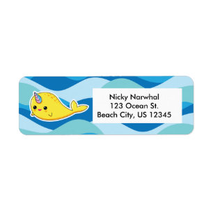 Etiquetas de endereço amarelas de Kawaii Narwhal