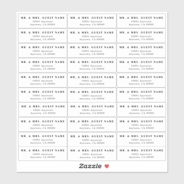 Etiquetas de Endereço Convidado de Casamento (Folha)