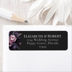 Etiquetas de Endereço de Casamento Floral Preto Gó