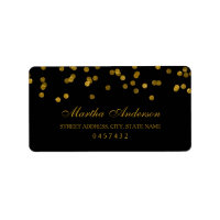 Etiquetas de endereço de confetti preto e Dourado