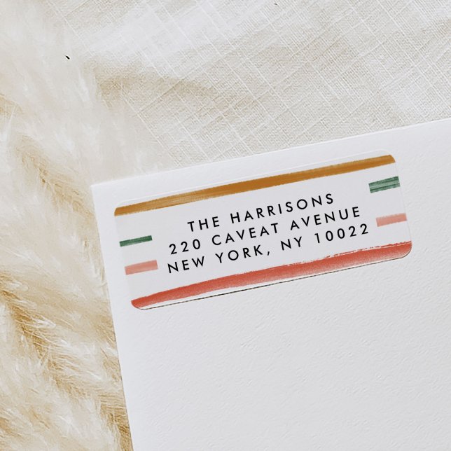 Etiquetas de Endereço de Devolução Coloridas de Fa (Festive watercolor stripes return address labels.)