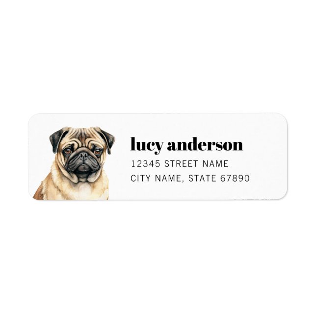 Etiquetas de Endereço de Devolução Pug (Frente)