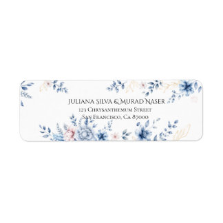 Etiquetas de Endereço de Retorno Floral Azul Elega