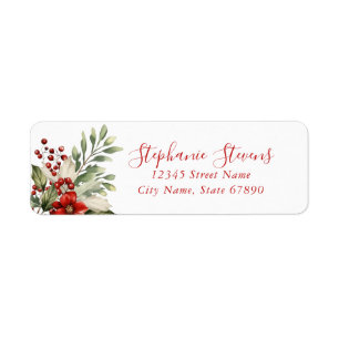 Etiquetas de Endereço de Retorno Floral de Natal
