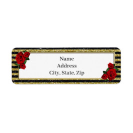 Etiquetas de Endereço de Rosa vermelha faixa preta