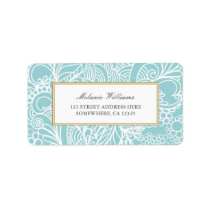 Etiquetas de Endereço Floral Azul-Ornamentado Aqu