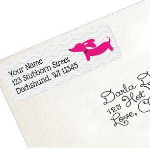 Etiquetas de Endereço Retro de Dachshund Rosa e Ci