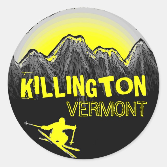 Etiquetas de esqui amarelas Killington Vermont (Frente)