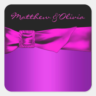 Etiquetas de Favor de Casamento Preto Rosa Quente