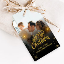 Etiquetas de Favor de Foto de Família Feliz Natal 