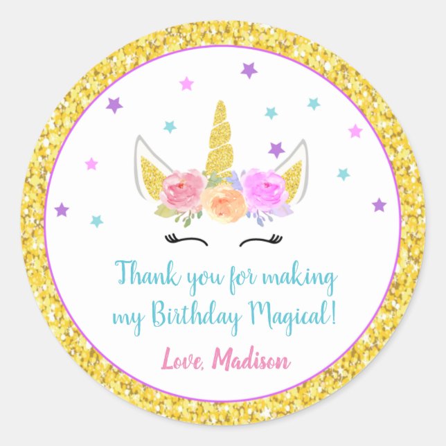 Etiquetas de Favoritos de Aniversário do Unicórn (Frente)