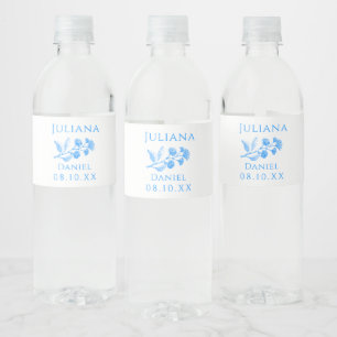 Etiquetas de Garrafa de Água Floral Azul e Branco