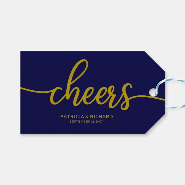 Etiquetas de Garrafa de Vinho Azul Naval Dourado C (Frente (horizontal))