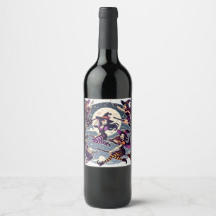 Etiquetas de garrafa de vinho com designs de bruxa