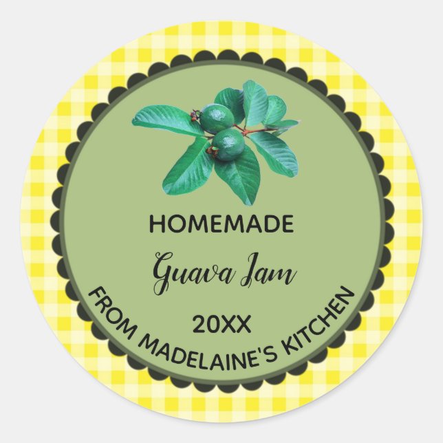 Etiquetas de Gingham Guava amarelas editáveis (Frente)