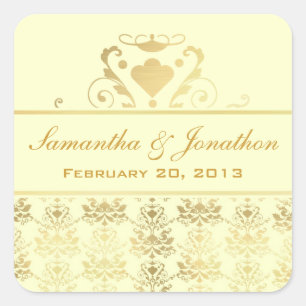Etiquetas de marfim e Casamento tema damasco Doura