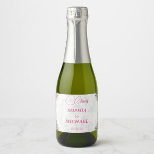 Etiquetas de Mini Garrafa de Champanhe Floral Rosa