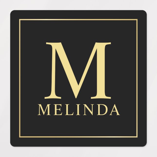 Etiquetas de Monograma Pretas e Douradas (Design 1)