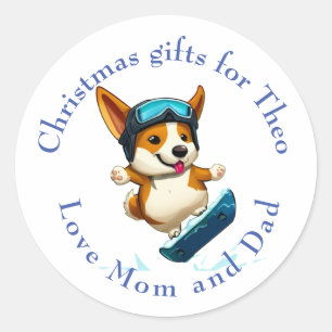 Etiquetas de Natal Corgi Snowboard