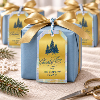 Etiquetas de Natal Personalizadas Azul Pinheiro e