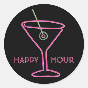 Etiquetas de néon retros do happy hour de Martini