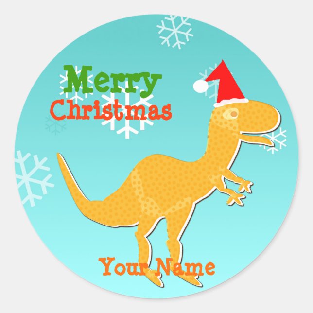Etiquetas de nome de animação T-Rex de Natal (Frente)