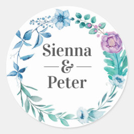 Etiquetas de nome de casamentos florais azuis