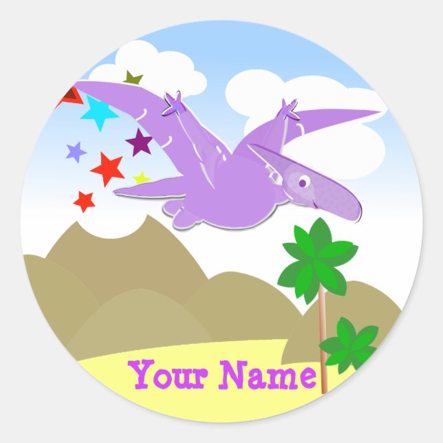 Etiquetas de nome Pteranodon de Dinossauro Roxo (Frente)