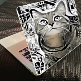 Etiquetas de pele de Laptop de gato preto e branco