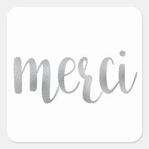 Etiquetas de prata do merci, obrigado, pia