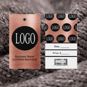 Etiquetas de preço com logotipo em rosa dourado e 
