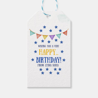 Etiquetas de presente de aniversário com fundo esc