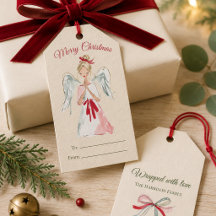 Etiquetas de Presente de Anjo de Natal em Aquarela