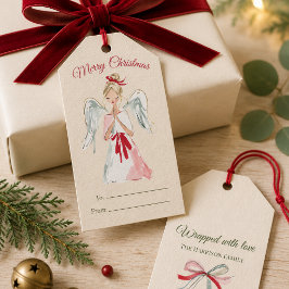 Etiquetas de Presente de Anjo de Natal em Aquarela