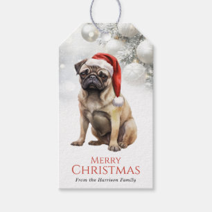 Etiquetas de Presente de Cachorro Pug de Natal