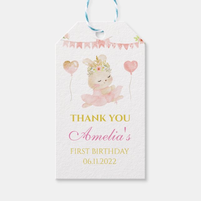 Etiquetas de presente de coelho rosa (Frente)