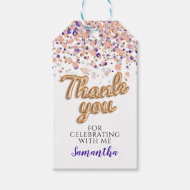 Etiquetas de Presente de Confetti Dourado com Rosa