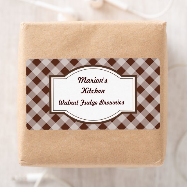 Etiquetas de Presente de Cozinha de Gingham Marrom (Insitu)
