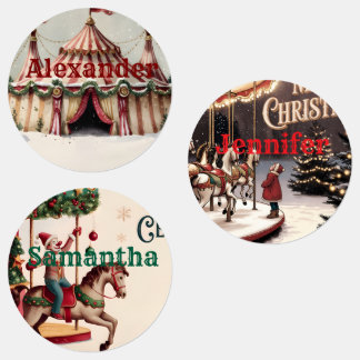Etiquetas de Presente de Natal de Circo Antigo