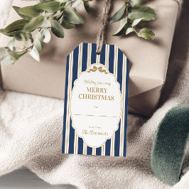 Etiquetas de Presente de Natal Listradas de Azul