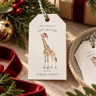 Etiquetas de Presente de Natal Safari Girafa Famíl
