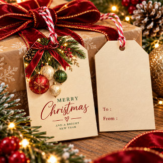 Etiquetas de Presente de Natal Vermelho Dourado El
